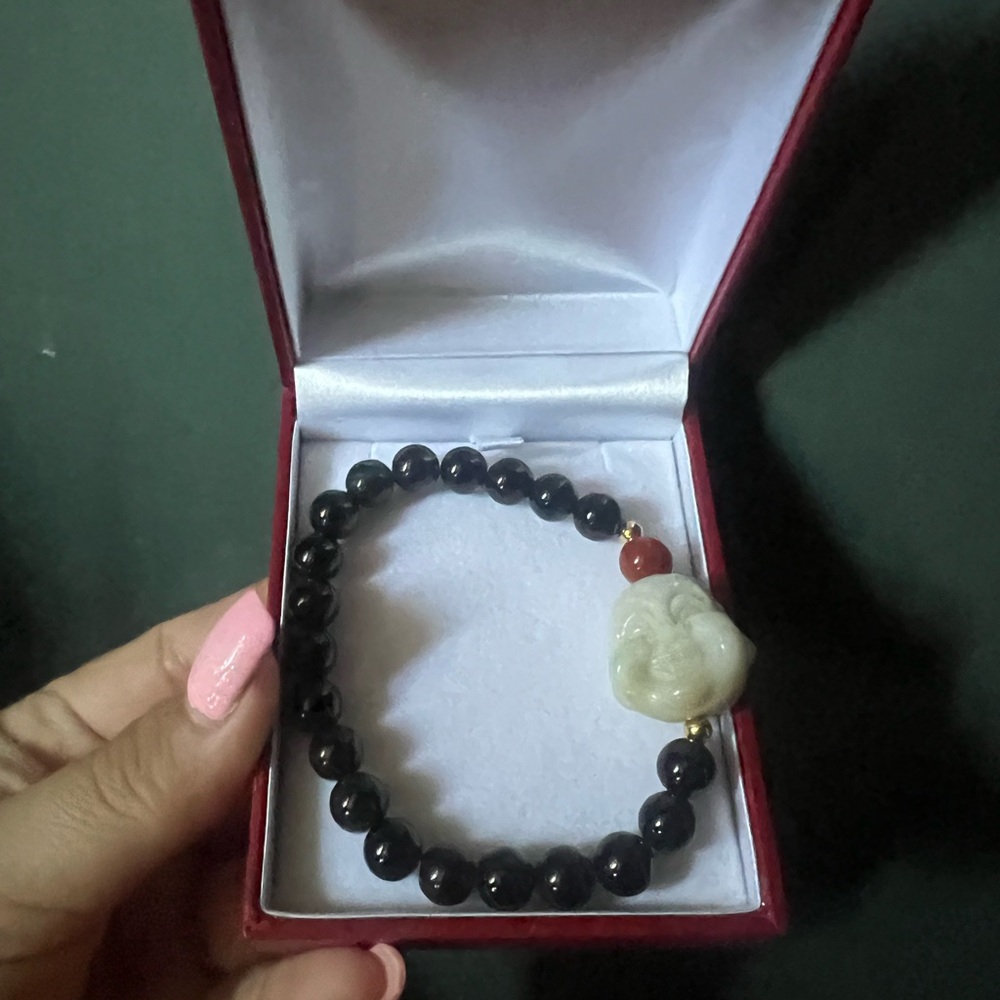 Authentic Jade Bead Bracelet with White Large Jade Buddha head
